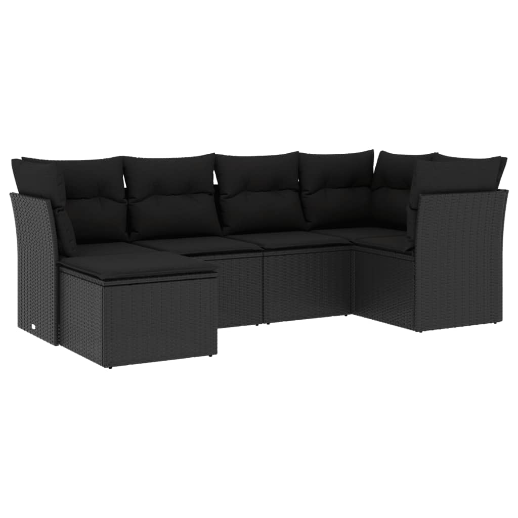 6-delige Loungeset met kussens poly rattan zwart is nu te koop bij PeponiXL, paradijselijk wonen!