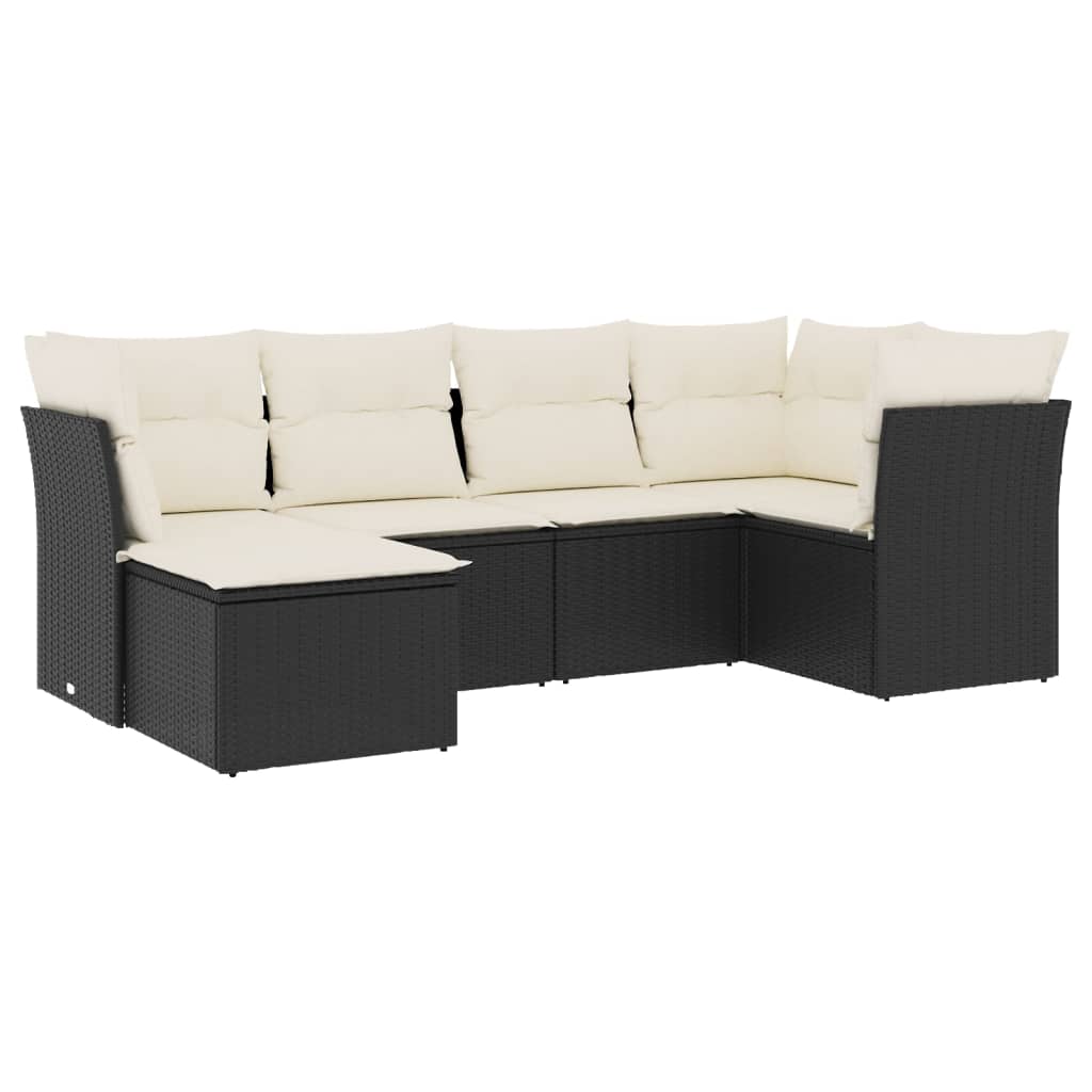 6-delige Loungeset met kussens poly rattan zwart is nu te koop bij PeponiXL, paradijselijk wonen!