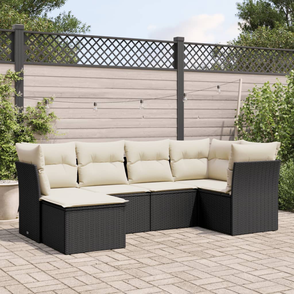 6-delige Loungeset met kussens poly rattan zwart is nu te koop bij PeponiXL, paradijselijk wonen!