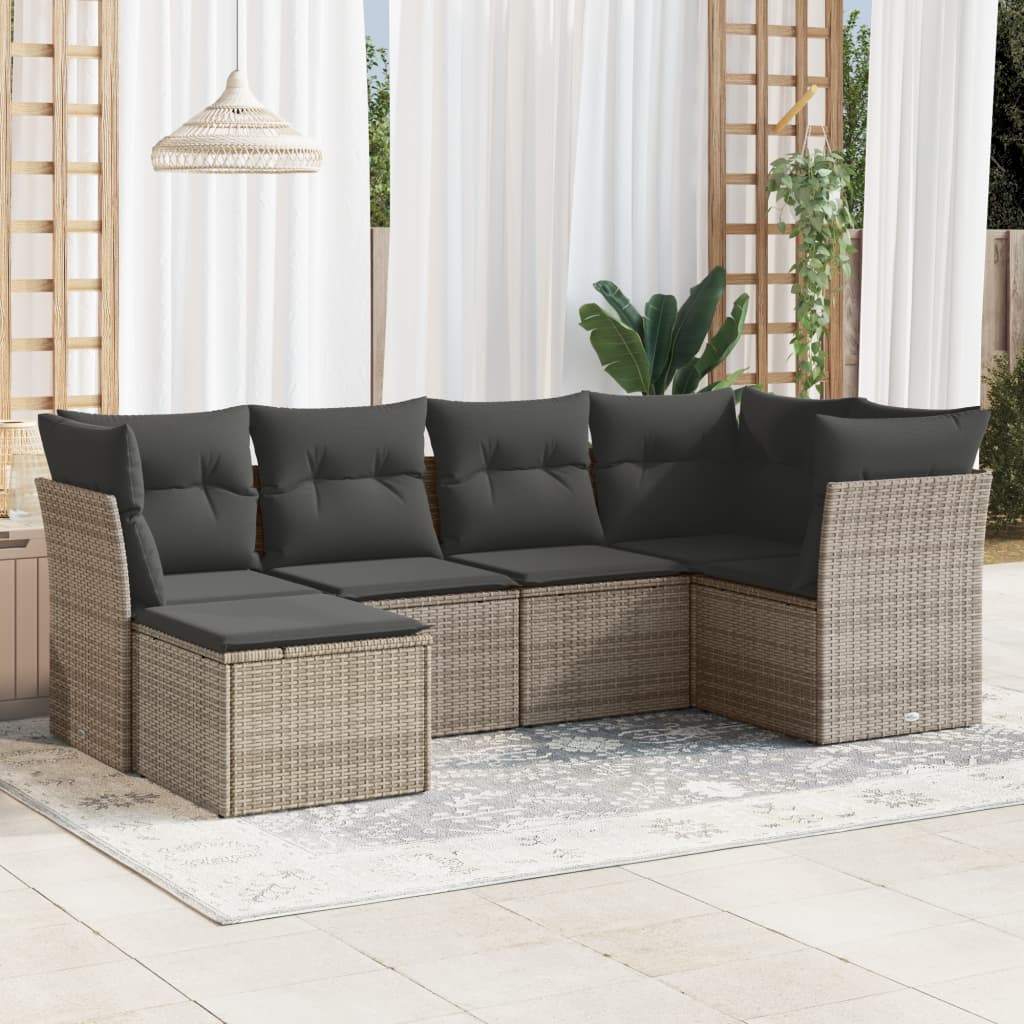 6-delige Loungeset met kussens poly rattan grijs is nu te koop bij PeponiXL, paradijselijk wonen!