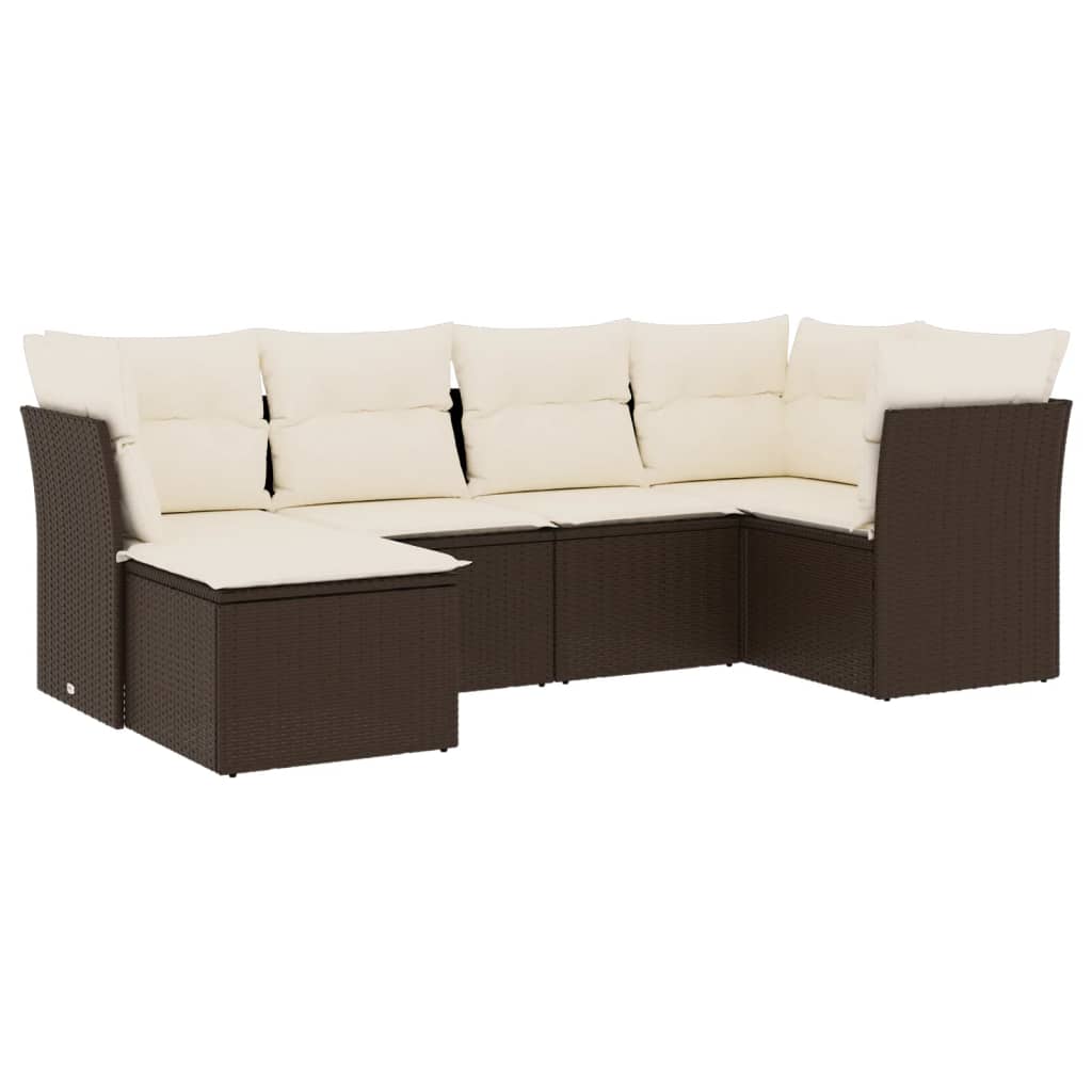 6-delige Loungeset met kussens poly rattan bruin is nu te koop bij PeponiXL, paradijselijk wonen!