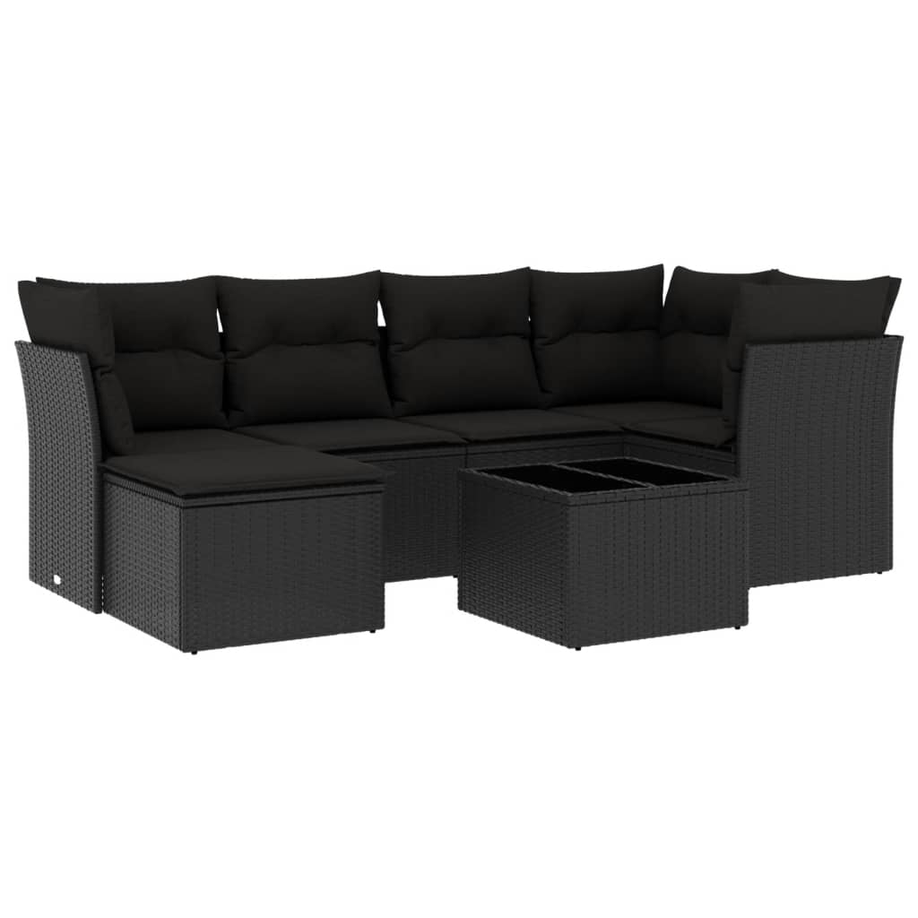 7-delige Loungeset met kussens poly rattan zwart is nu te koop bij PeponiXL, paradijselijk wonen!