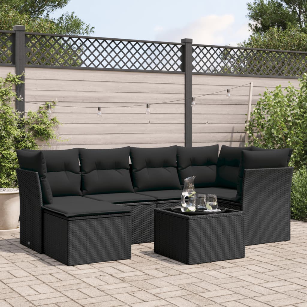 7-delige Loungeset met kussens poly rattan zwart is nu te koop bij PeponiXL, paradijselijk wonen!