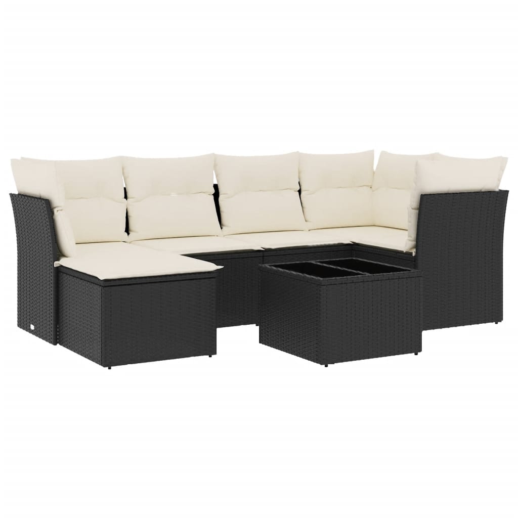 7-delige Loungeset met kussens poly rattan zwart is nu te koop bij PeponiXL, paradijselijk wonen!