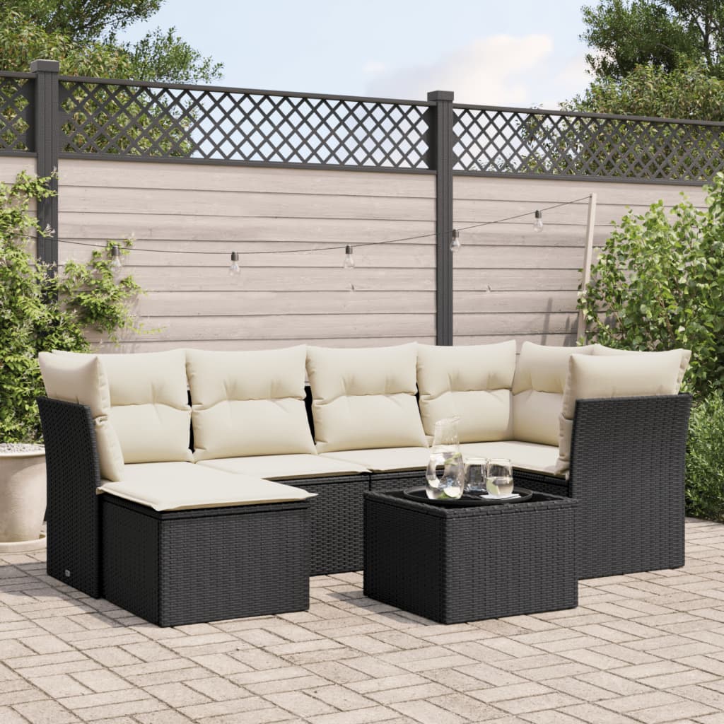 7-delige Loungeset met kussens poly rattan zwart is nu te koop bij PeponiXL, paradijselijk wonen!