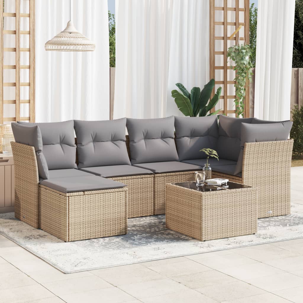 7-delige Loungeset met kussens poly rattan beige is nu te koop bij PeponiXL, paradijselijk wonen!