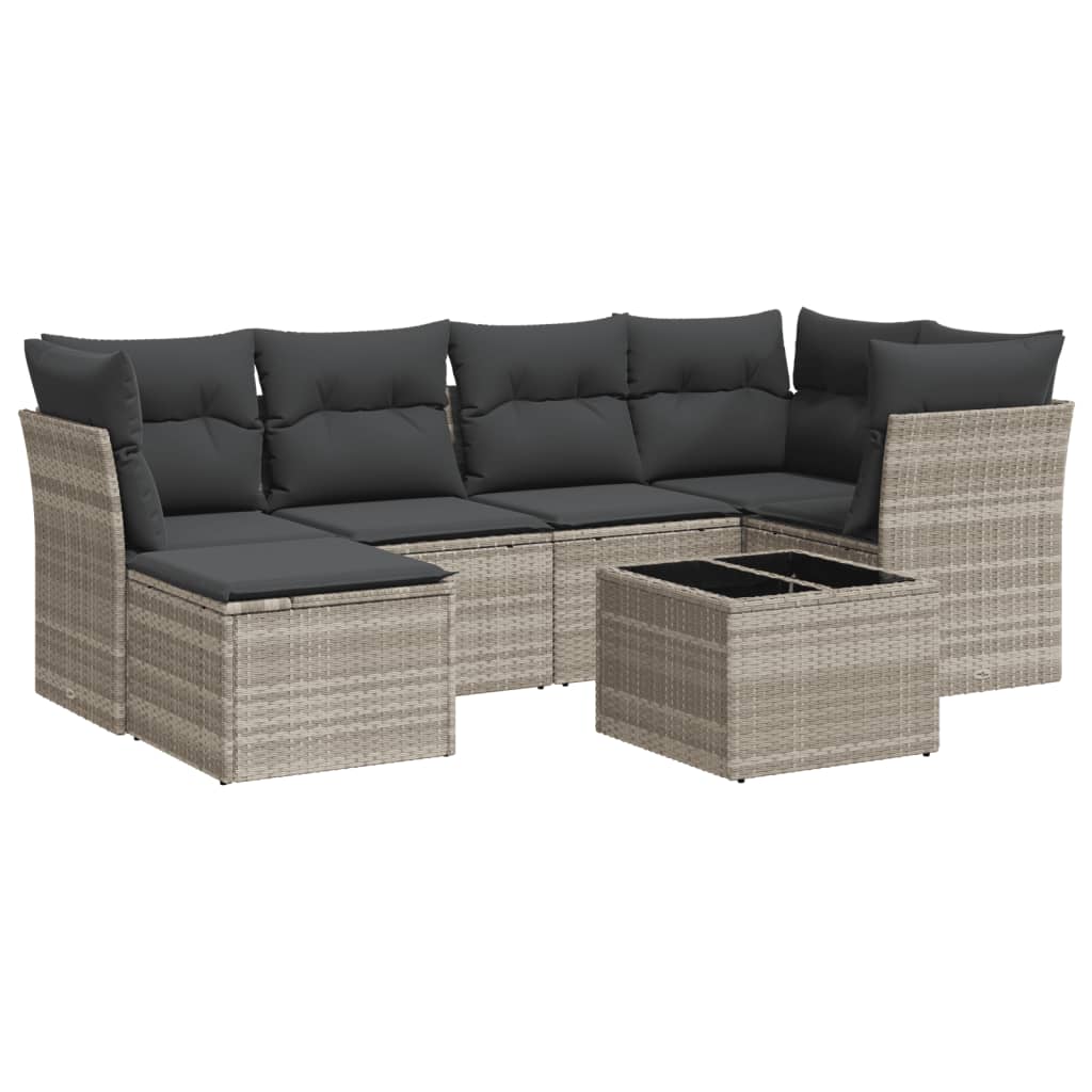 7-delige Loungeset met kussens poly rattan lichtgrijs is nu te koop bij PeponiXL, paradijselijk wonen!