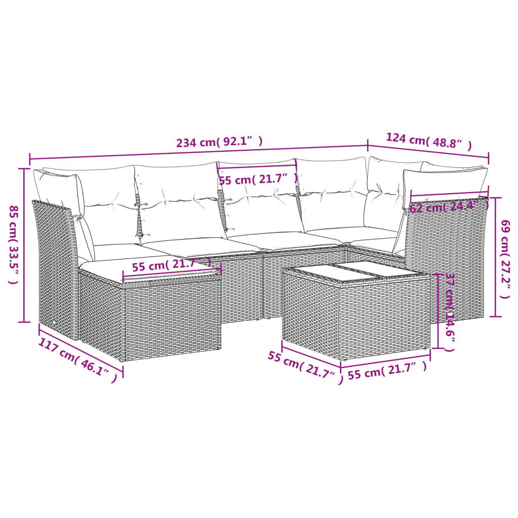 7-delige Loungeset met kussens poly rattan lichtgrijs is nu te koop bij PeponiXL, paradijselijk wonen!
