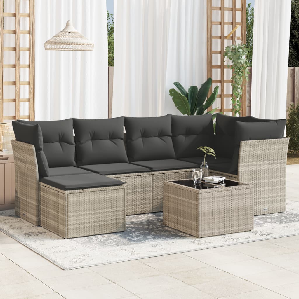 7-delige Loungeset met kussens poly rattan lichtgrijs is nu te koop bij PeponiXL, paradijselijk wonen!