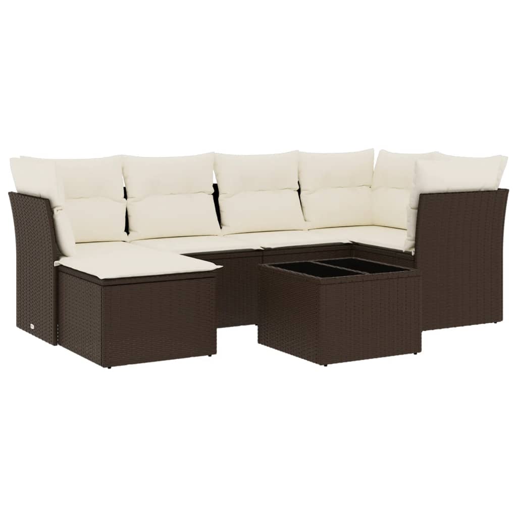 7-delige Loungeset met kussens poly rattan bruin is nu te koop bij PeponiXL, paradijselijk wonen!