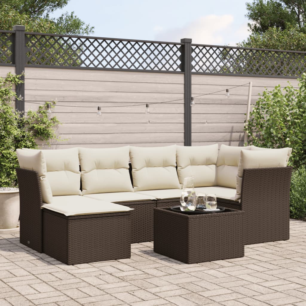 7-delige Loungeset met kussens poly rattan bruin is nu te koop bij PeponiXL, paradijselijk wonen!
