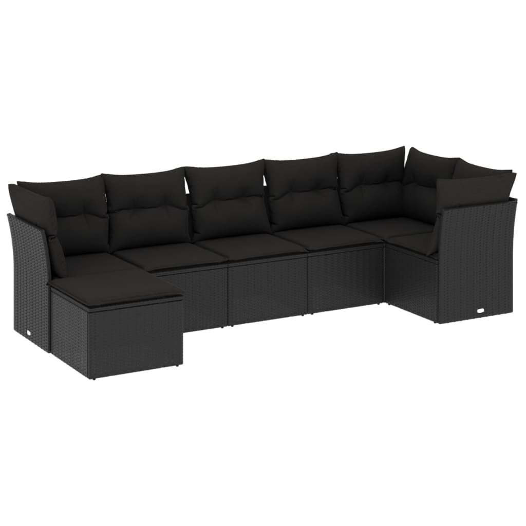 7-delige Loungeset met kussens poly rattan zwart is nu te koop bij PeponiXL, paradijselijk wonen!