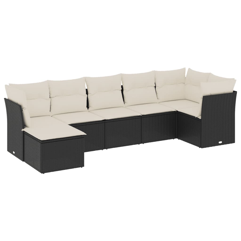 7-delige Loungeset met kussens poly rattan zwart is nu te koop bij PeponiXL, paradijselijk wonen!