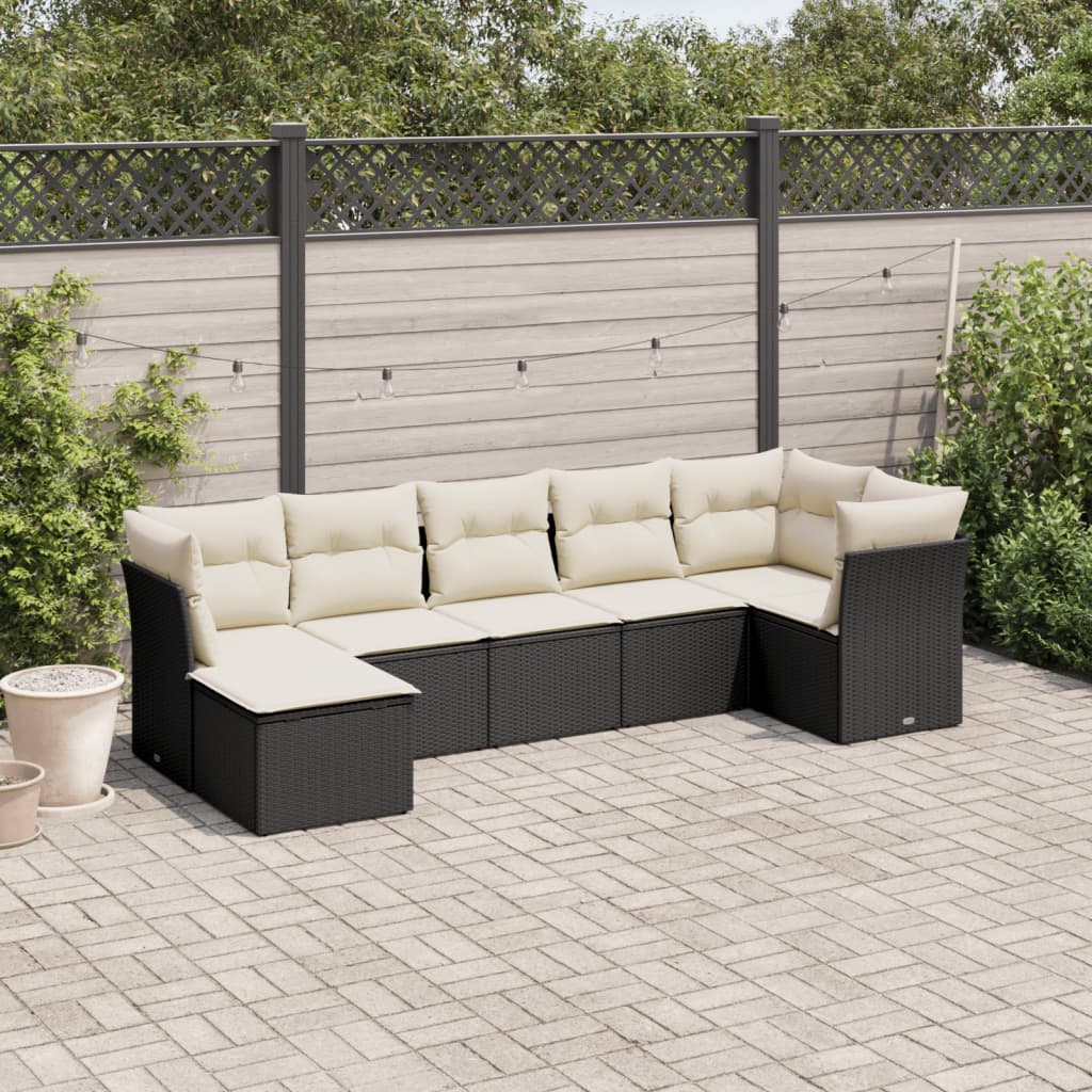 7-delige Loungeset met kussens poly rattan zwart is nu te koop bij PeponiXL, paradijselijk wonen!