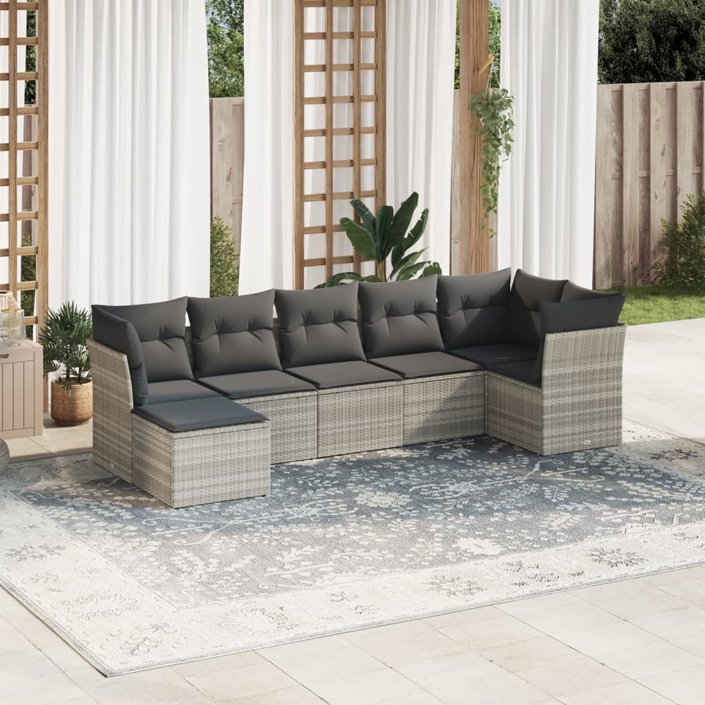 7-delige Loungeset met kussens poly rattan lichtgrijs is nu te koop bij PeponiXL, paradijselijk wonen!