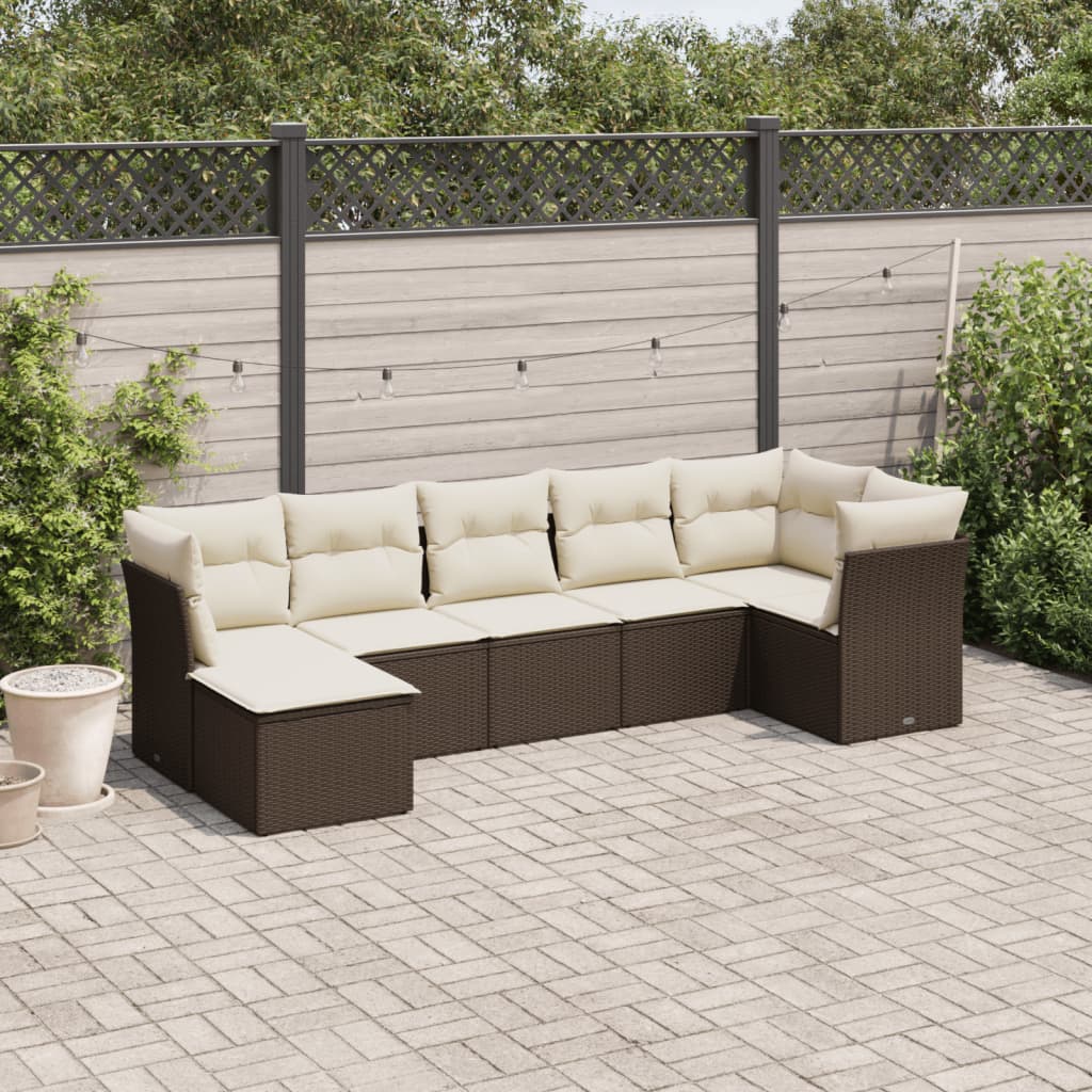 7-delige Loungeset met kussens poly rattan bruin is nu te koop bij PeponiXL, paradijselijk wonen!