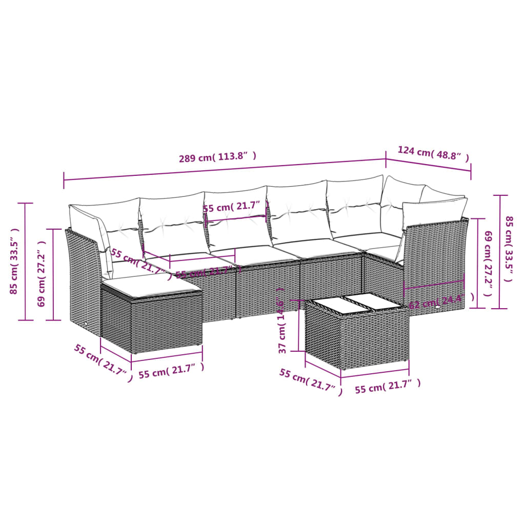 8-delige Loungeset met kussens poly rattan zwart is nu te koop bij PeponiXL, paradijselijk wonen!