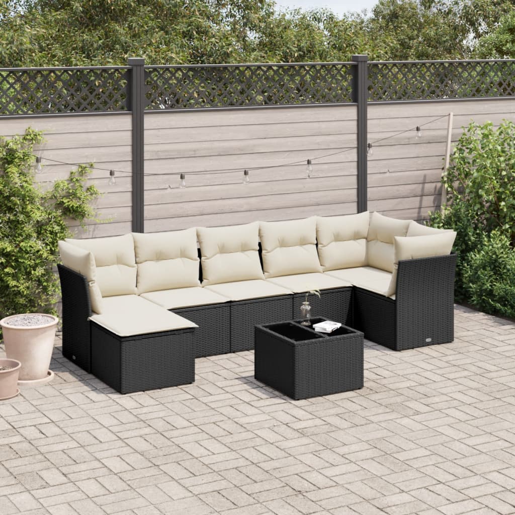 8-delige Loungeset met kussens poly rattan zwart is nu te koop bij PeponiXL, paradijselijk wonen!