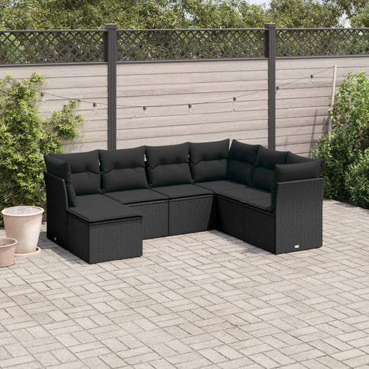 7-delige Loungeset met kussens poly rattan zwart is nu te koop bij PeponiXL, paradijselijk wonen!