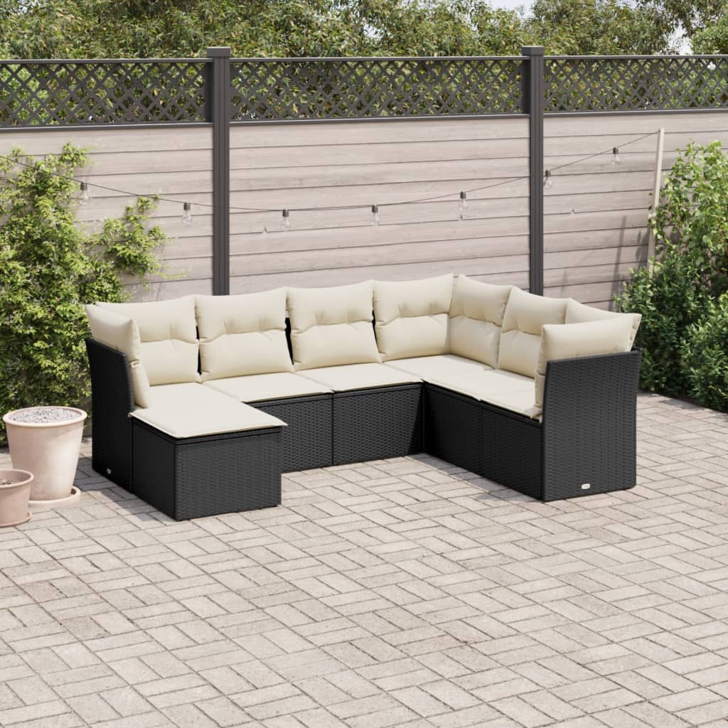 7-delige Loungeset met kussens poly rattan zwart is nu te koop bij PeponiXL, paradijselijk wonen!