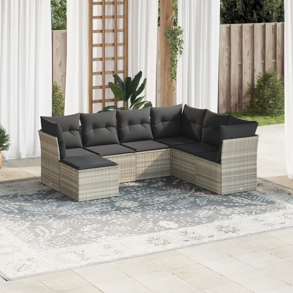 7-delige Loungeset met kussens poly rattan lichtgrijs is nu te koop bij PeponiXL, paradijselijk wonen!
