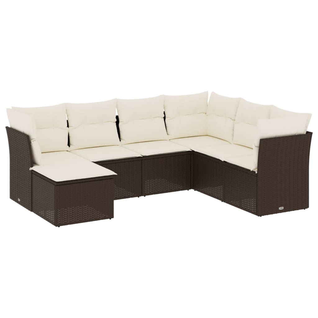 7-delige Loungeset met kussens poly rattan bruin is nu te koop bij PeponiXL, paradijselijk wonen!