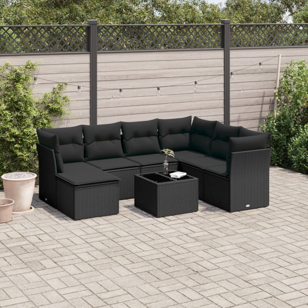 8-delige Loungeset met kussens poly rattan zwart is nu te koop bij PeponiXL, paradijselijk wonen!