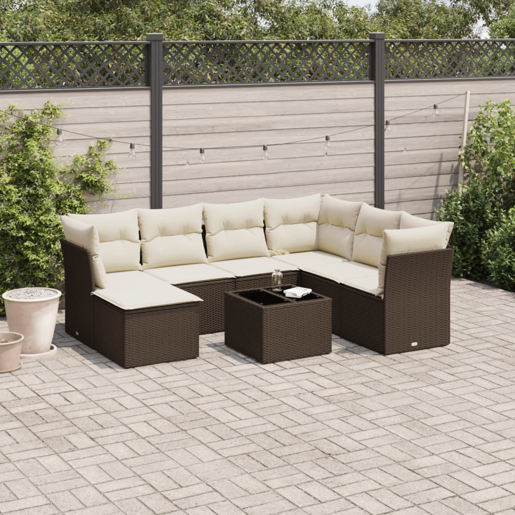 8-delige Loungeset met kussens poly rattan bruin is nu te koop bij PeponiXL, paradijselijk wonen!