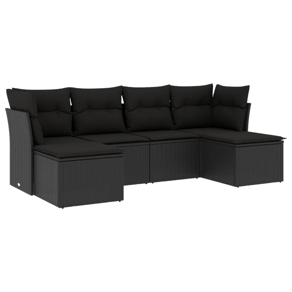 6-delige Loungeset met kussens poly rattan zwart is nu te koop bij PeponiXL, paradijselijk wonen!