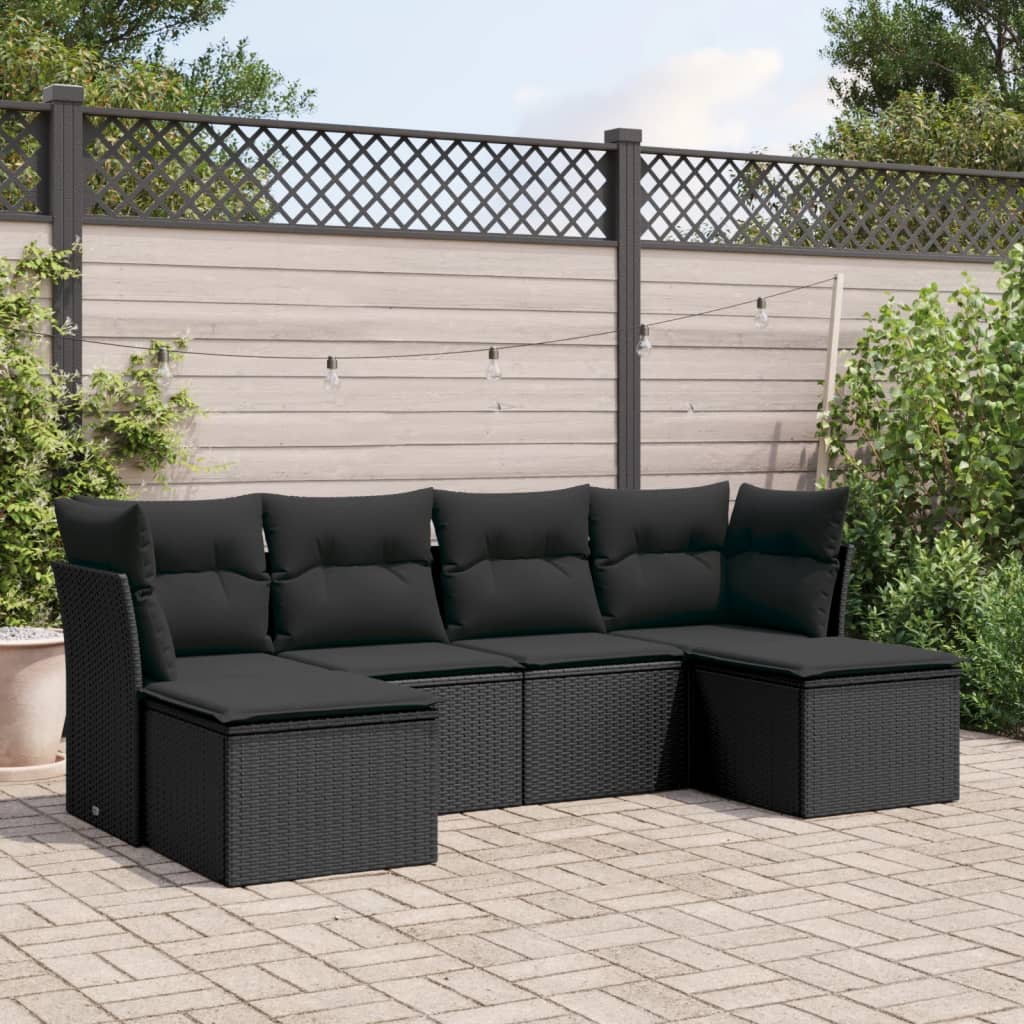 6-delige Loungeset met kussens poly rattan zwart is nu te koop bij PeponiXL, paradijselijk wonen!