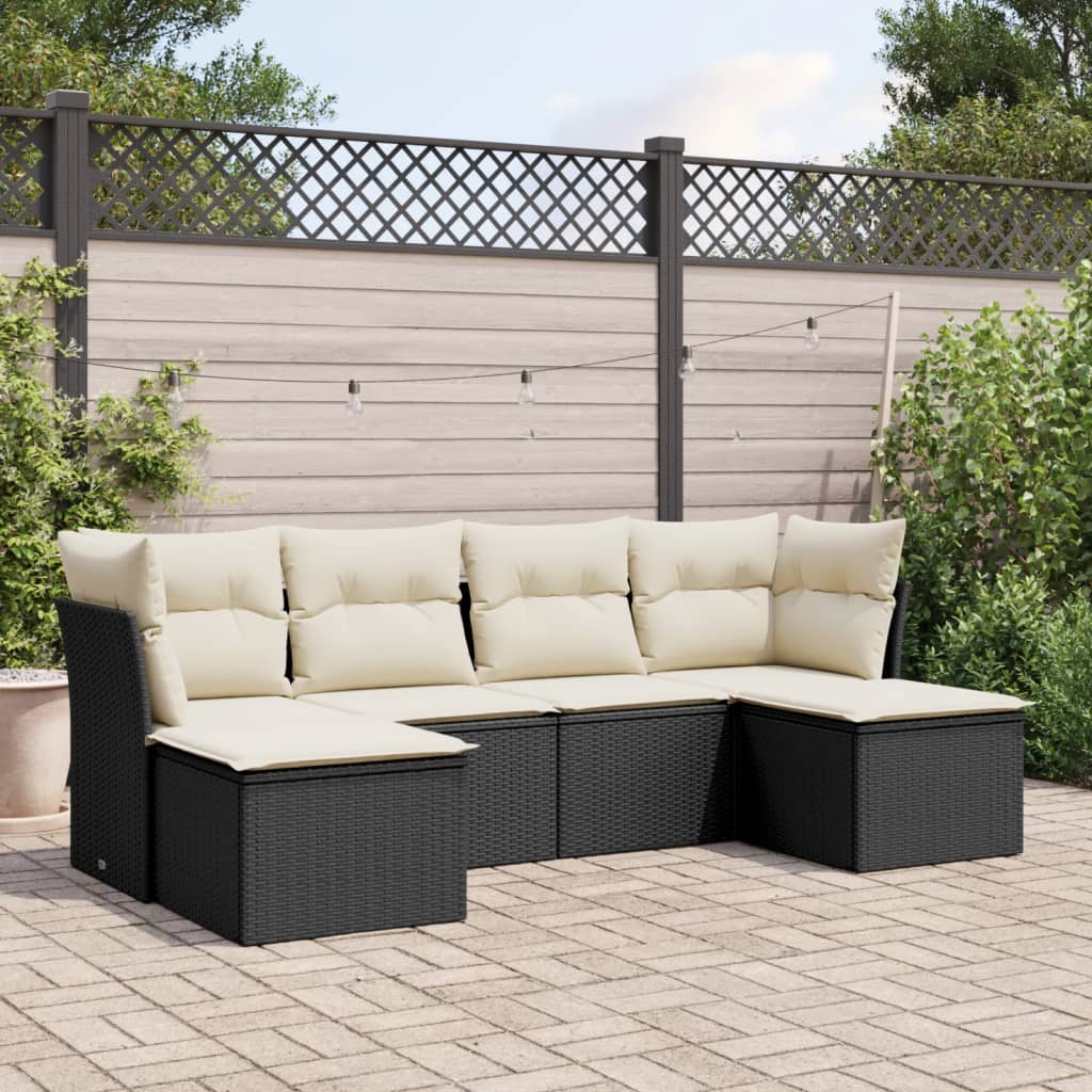 6-delige Loungeset met kussens poly rattan zwart is nu te koop bij PeponiXL, paradijselijk wonen!