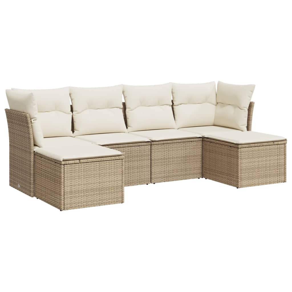 6-delige Loungeset met kussens poly rattan beige is nu te koop bij PeponiXL, paradijselijk wonen!