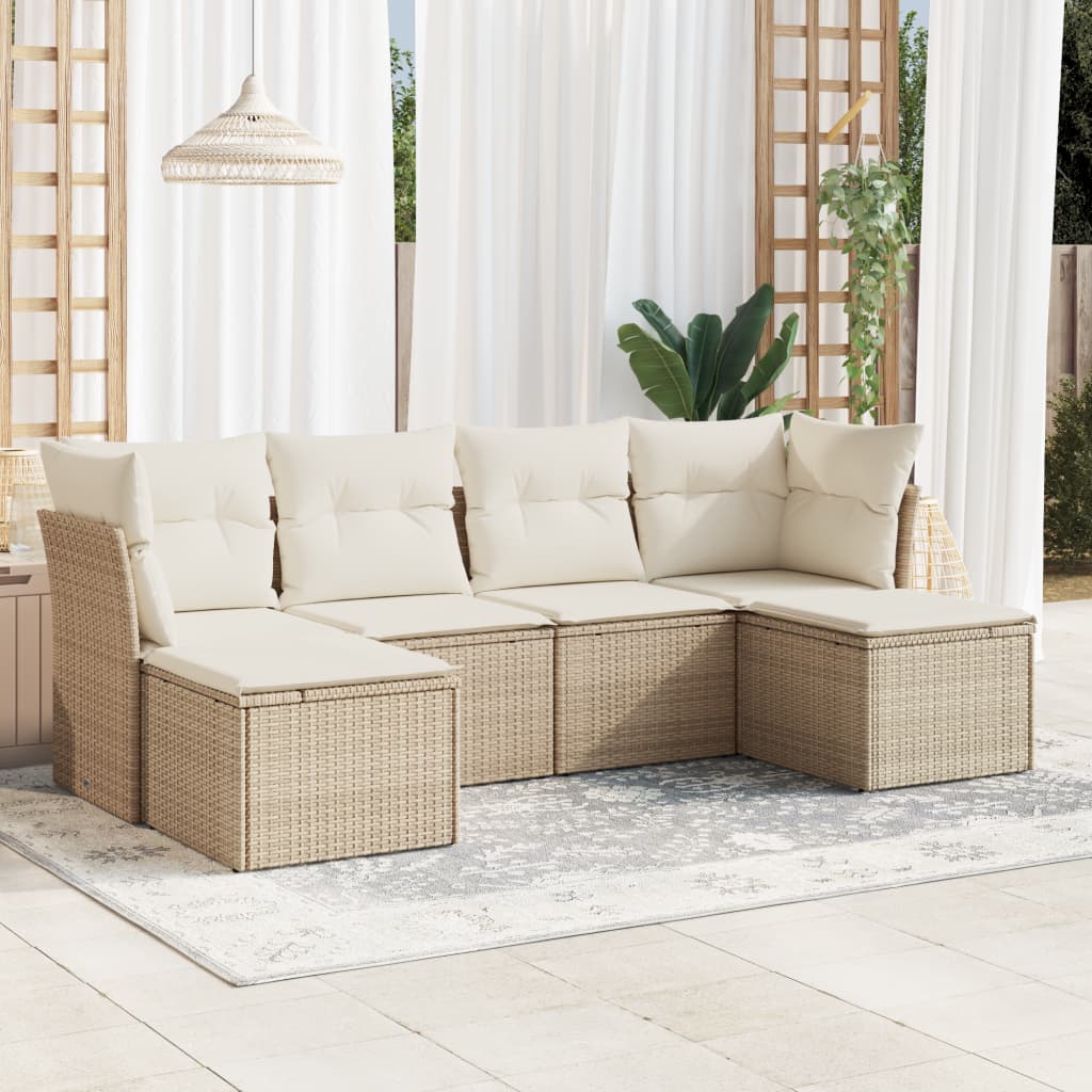6-delige Loungeset met kussens poly rattan beige is nu te koop bij PeponiXL, paradijselijk wonen!