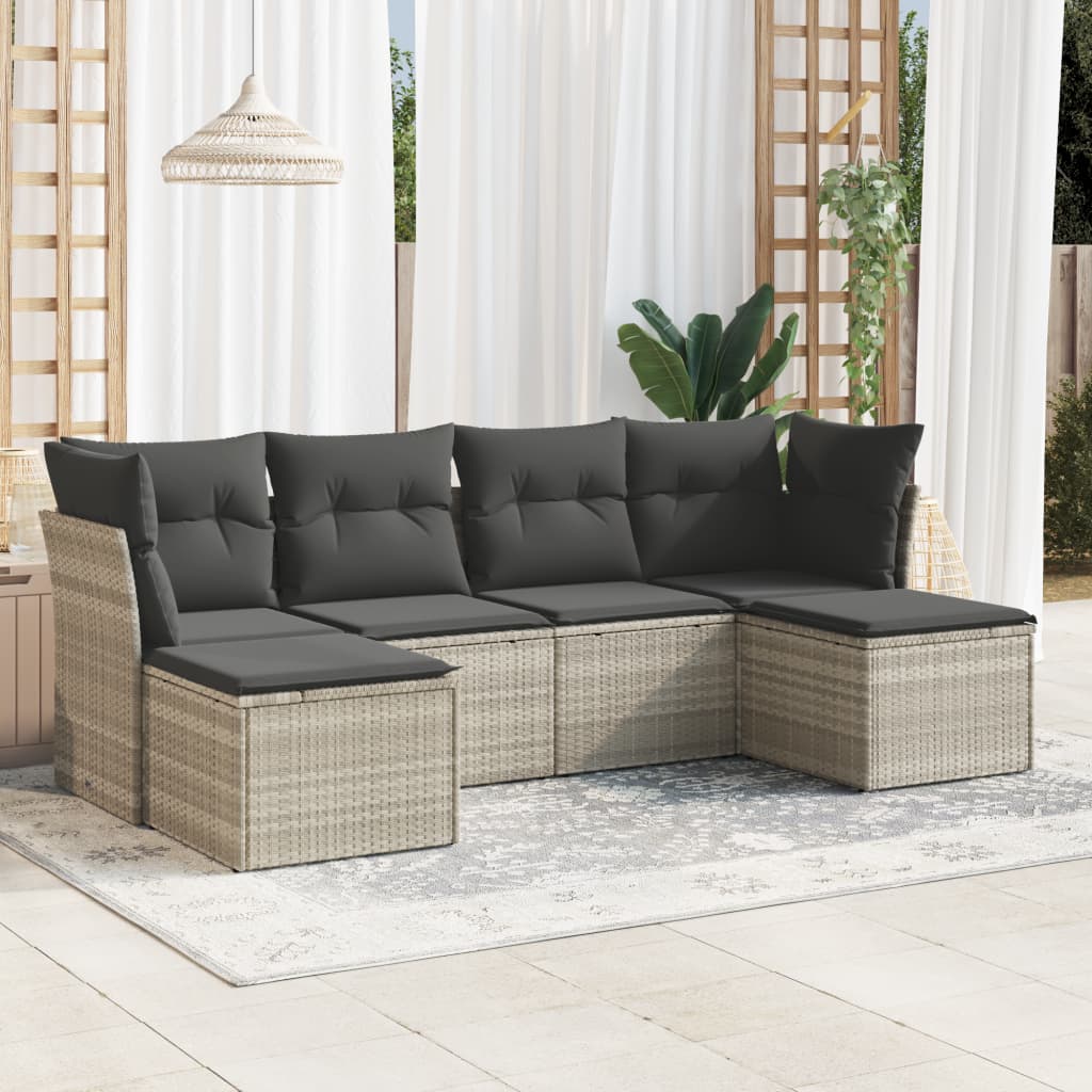 6-delige Loungeset met kussens poly rattan lichtgrijs is nu te koop bij PeponiXL, paradijselijk wonen!