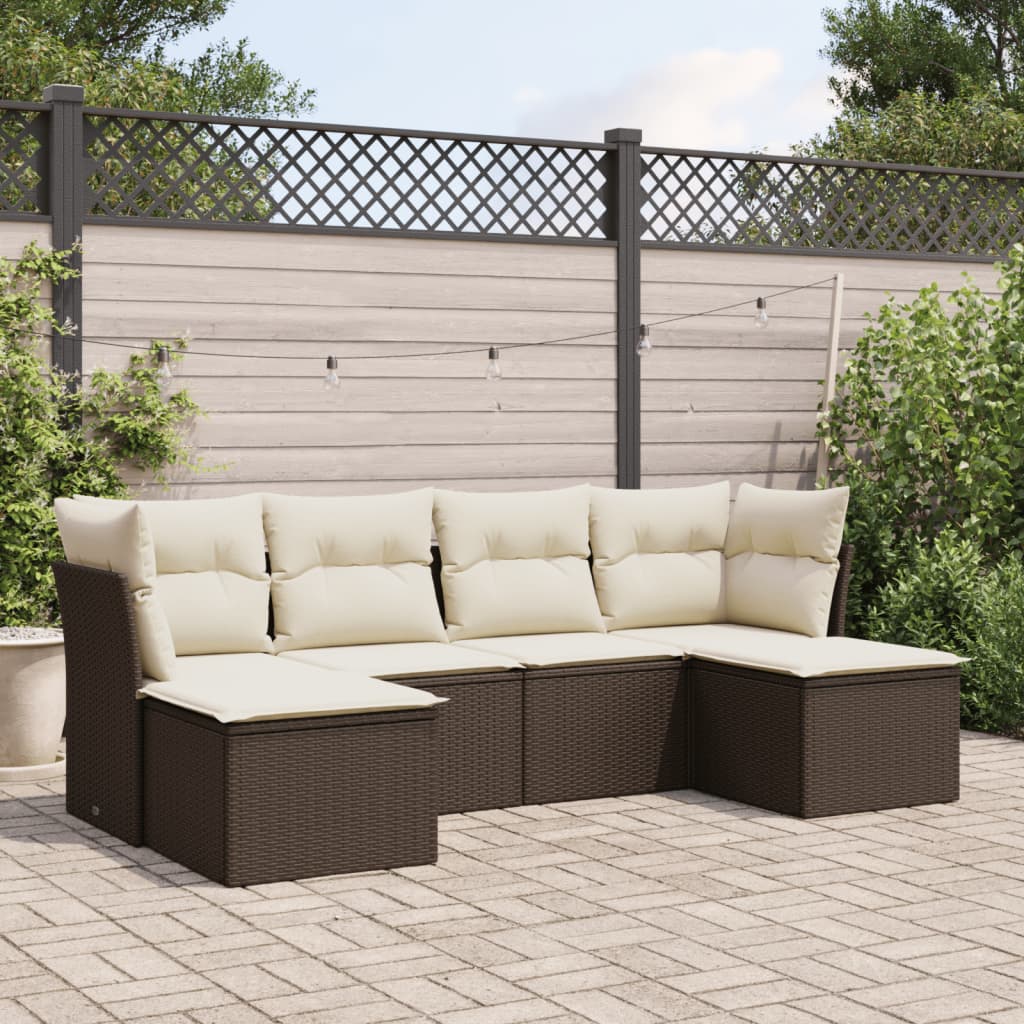 6-delige Loungeset met kussens poly rattan bruin is nu te koop bij PeponiXL, paradijselijk wonen!