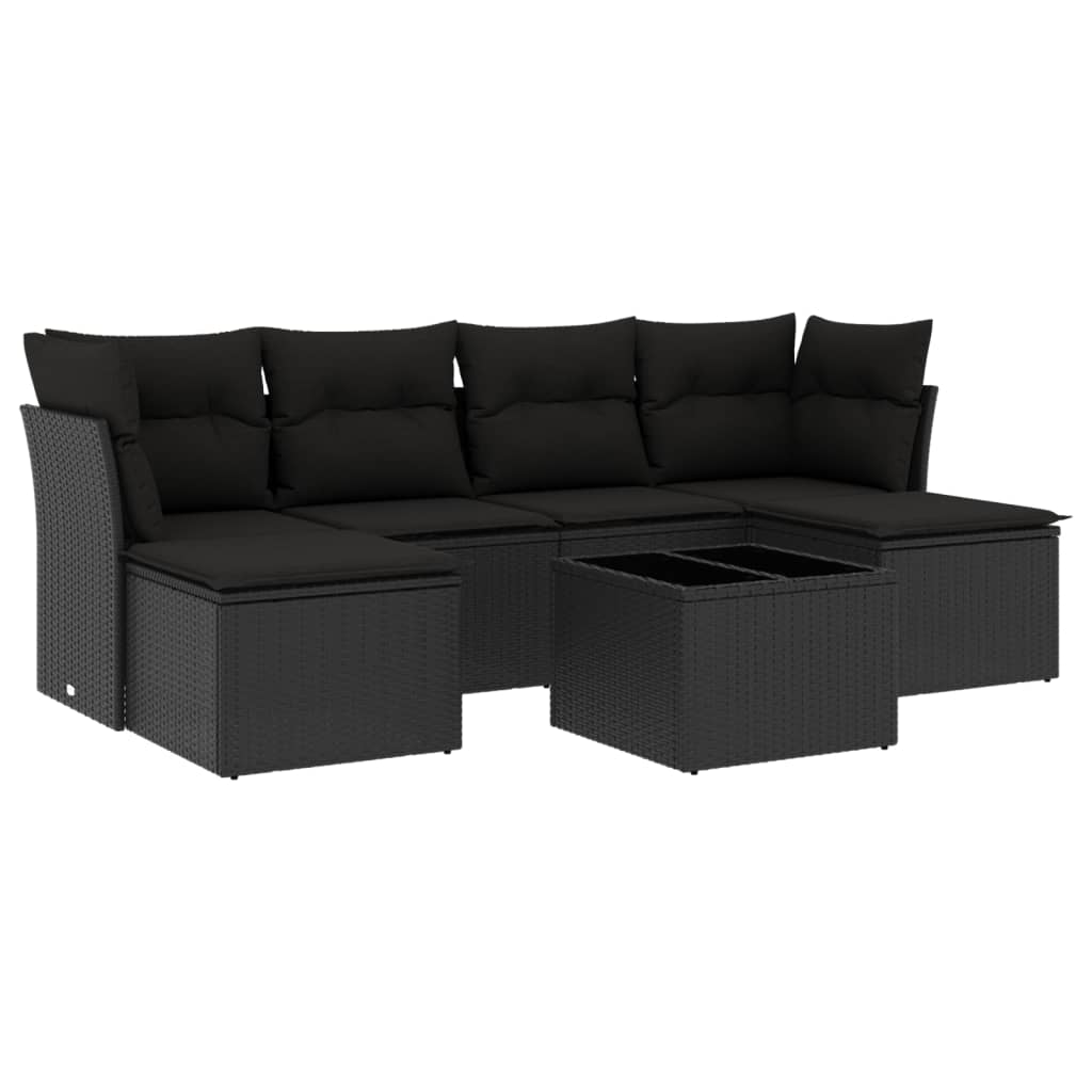 7-delige Loungeset met kussens poly rattan zwart is nu te koop bij PeponiXL, paradijselijk wonen!