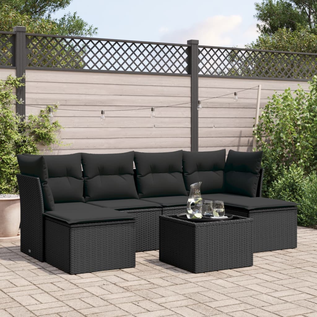 7-delige Loungeset met kussens poly rattan zwart is nu te koop bij PeponiXL, paradijselijk wonen!