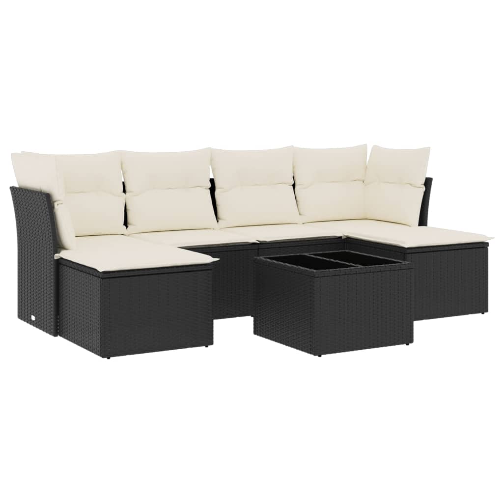 7-delige Loungeset met kussens poly rattan zwart is nu te koop bij PeponiXL, paradijselijk wonen!
