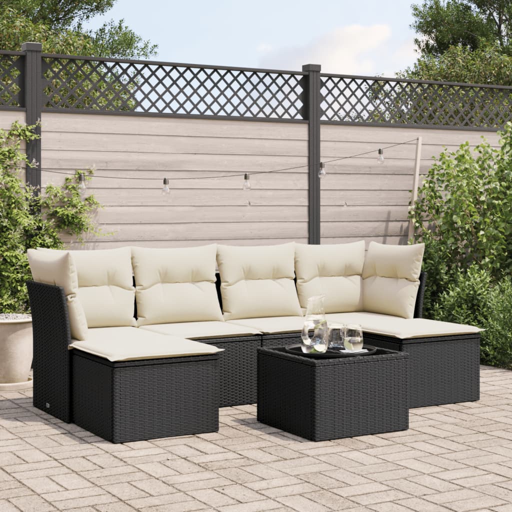 7-delige Loungeset met kussens poly rattan zwart is nu te koop bij PeponiXL, paradijselijk wonen!