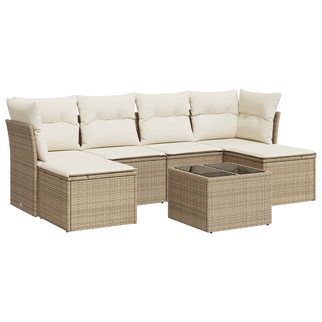 7-delige Loungeset met kussens poly rattan beige is nu te koop bij PeponiXL, paradijselijk wonen!