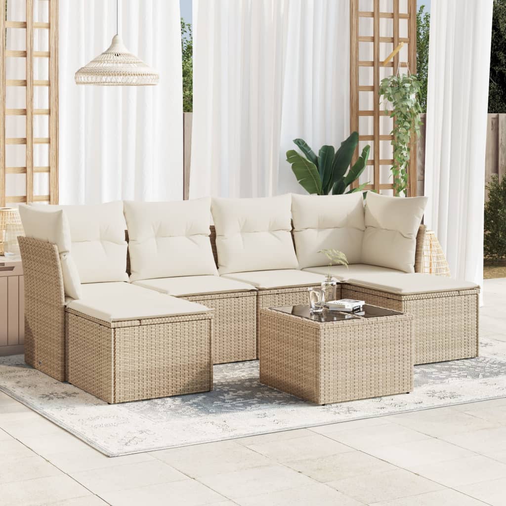 7-delige Loungeset met kussens poly rattan beige is nu te koop bij PeponiXL, paradijselijk wonen!