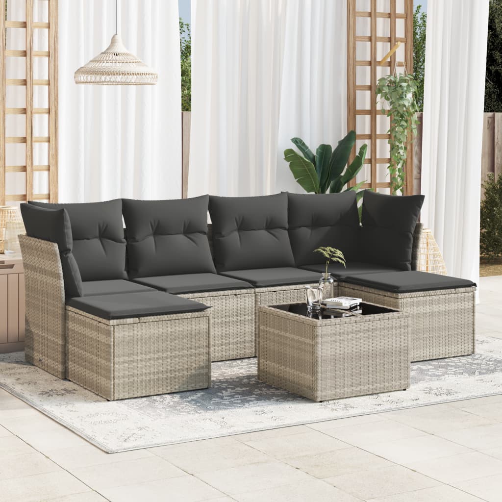 7-delige Loungeset met kussens poly rattan lichtgrijs is nu te koop bij PeponiXL, paradijselijk wonen!