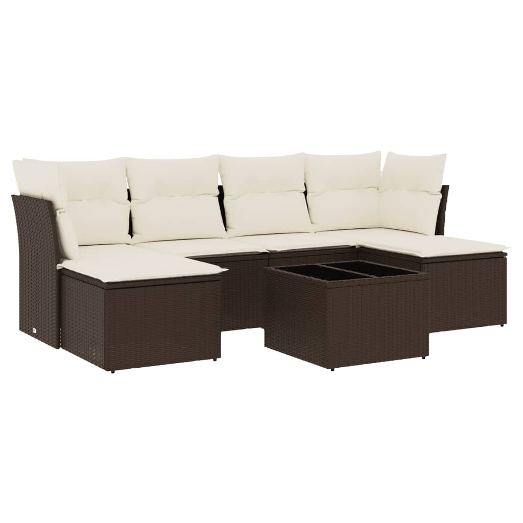 7-delige Loungeset met kussens poly rattan bruin is nu te koop bij PeponiXL, paradijselijk wonen!