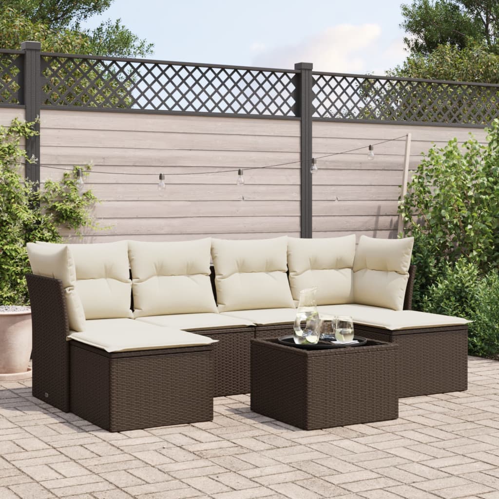7-delige Loungeset met kussens poly rattan bruin is nu te koop bij PeponiXL, paradijselijk wonen!