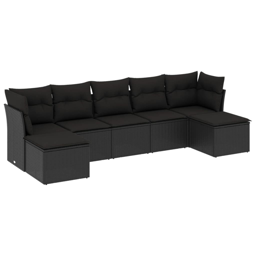 7-delige Loungeset met kussens poly rattan zwart is nu te koop bij PeponiXL, paradijselijk wonen!