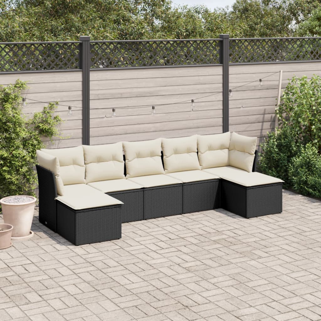 7-delige Loungeset met kussens poly rattan zwart is nu te koop bij PeponiXL, paradijselijk wonen!