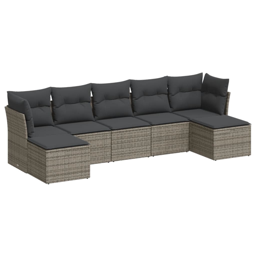 7-delige Loungeset met kussens poly rattan grijs is nu te koop bij PeponiXL, paradijselijk wonen!