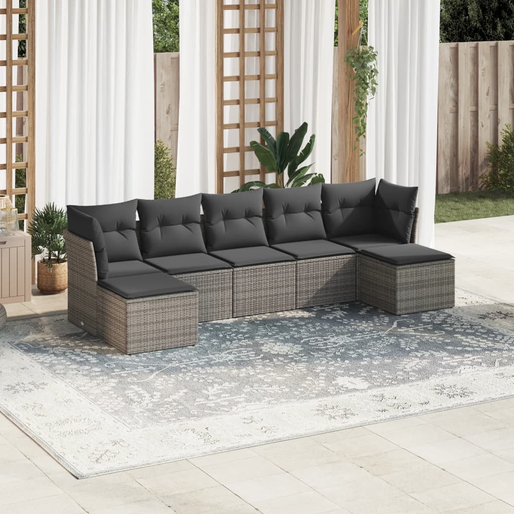 7-delige Loungeset met kussens poly rattan grijs is nu te koop bij PeponiXL, paradijselijk wonen!