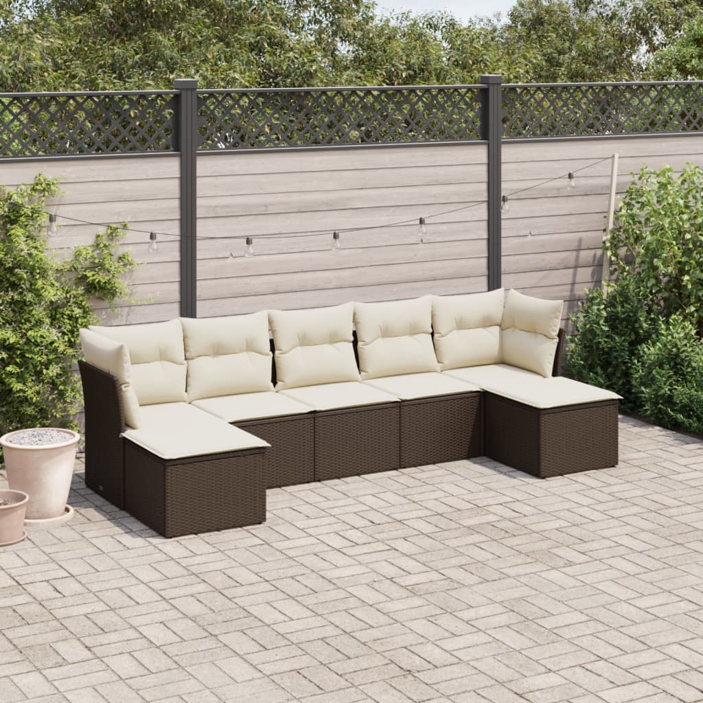 7-delige Loungeset met kussens poly rattan bruin is nu te koop bij PeponiXL, paradijselijk wonen!