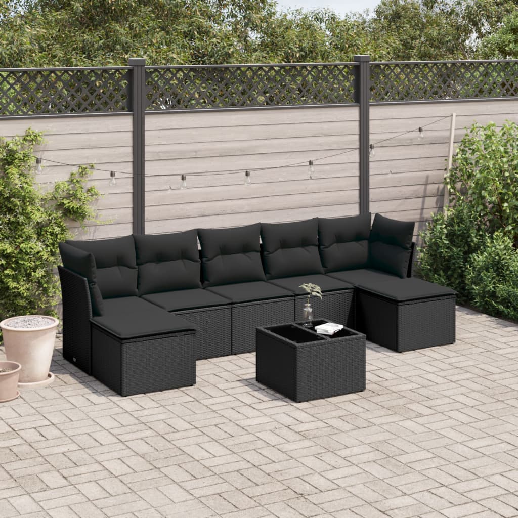 8-delige Loungeset met kussens poly rattan zwart is nu te koop bij PeponiXL, paradijselijk wonen!